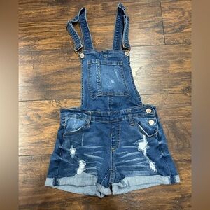 Papaya Denim Distressed‎ Overalls small blue